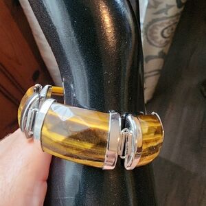 Sterling silver Tigers eye gemstone link bracelet by SU fine jewelry designer